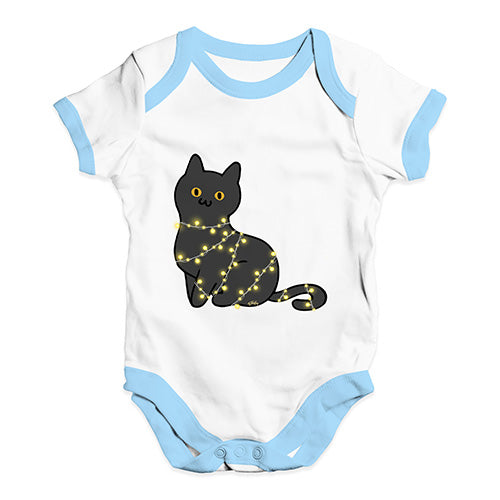 Funny Baby Bodysuits Cat Christmas Lights Baby Unisex Baby Grow Bodysuit 3 - 6 Months White Blue Trim