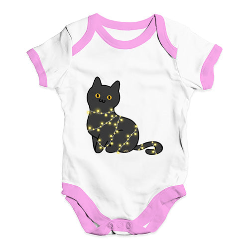 Cute Infant Bodysuit Cat Christmas Lights Baby Unisex Baby Grow Bodysuit 3 - 6 Months White Pink Trim