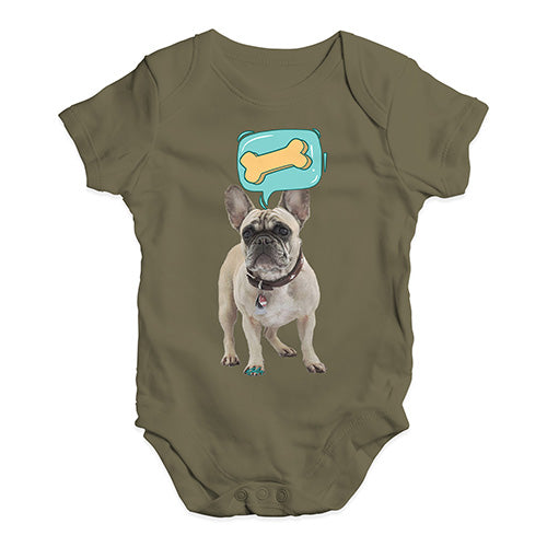 Baby Boy Clothes Frenchie Speech Bubble Baby Unisex Baby Grow Bodysuit 12 - 18 Months Khaki
