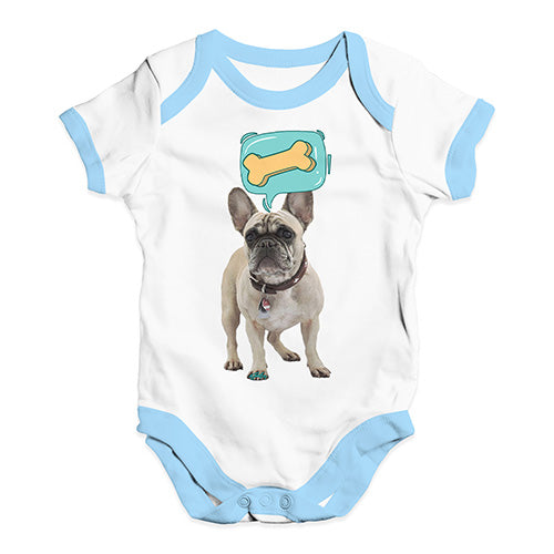 Funny Infant Baby Bodysuit Onesies Frenchie Speech Bubble Baby Unisex Baby Grow Bodysuit 12 - 18 Months White Blue Trim