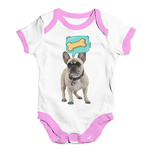 Baby Boy Clothes Frenchie Speech Bubble Baby Unisex Baby Grow Bodysuit New Born White Pink Trim