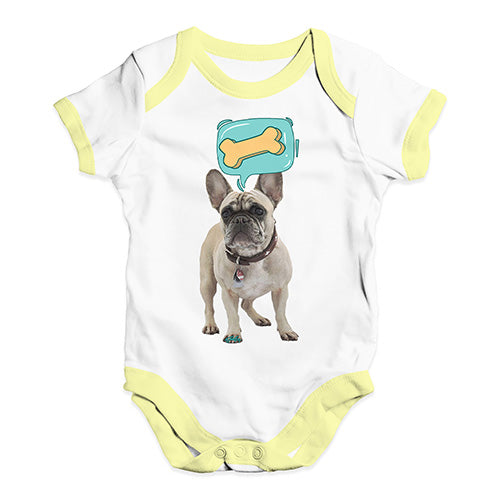 Funny Baby Bodysuits Frenchie Speech Bubble Baby Unisex Baby Grow Bodysuit New Born White Yellow Trim