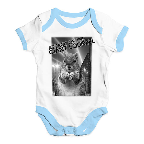 Baby Boy Clothes Attack Of The Giant Squirrel Baby Unisex Baby Grow Bodysuit New Born White Blue Trim