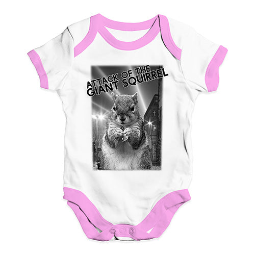 Funny Infant Baby Bodysuit Attack Of The Giant Squirrel Baby Unisex Baby Grow Bodysuit 3 - 6 Months White Pink Trim