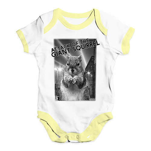 Funny Infant Baby Bodysuit Attack Of The Giant Squirrel Baby Unisex Baby Grow Bodysuit 0 - 3 Months White Yellow Trim