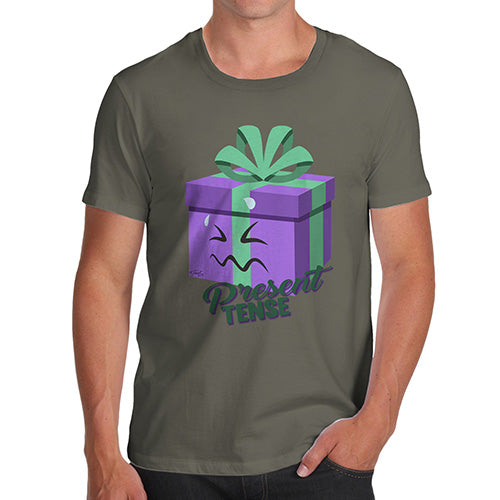Funny T Shirts For Men Present Tense Men's T-Shirt Large Khaki