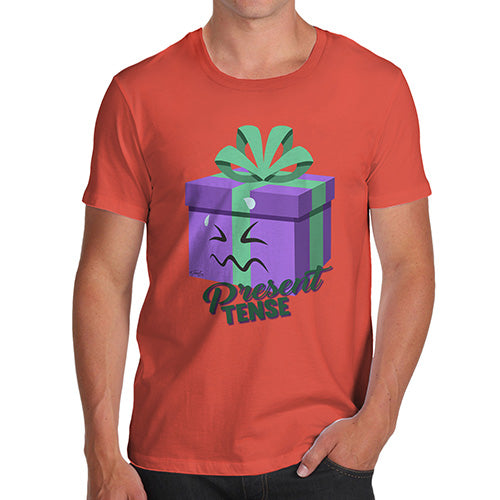 Mens Novelty T Shirt Christmas Present Tense Men's T-Shirt X-Large Orange
