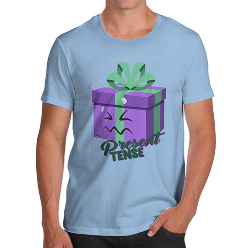 Funny Tee Shirts For Men Present Tense Men's T-Shirt Medium Sky Blue