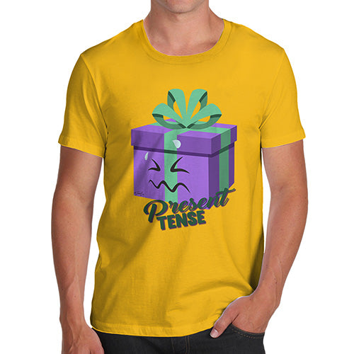 Novelty Tshirts Men Funny Present Tense Men's T-Shirt Medium Yellow