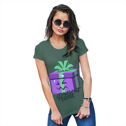 Funny T Shirts For Mom Present Tense Women's T-Shirt Small Bottle Green