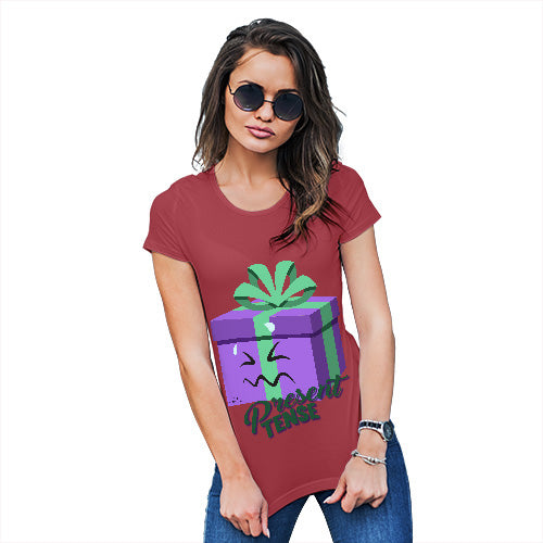 Funny T-Shirts For Women Present Tense Women's T-Shirt Small Red