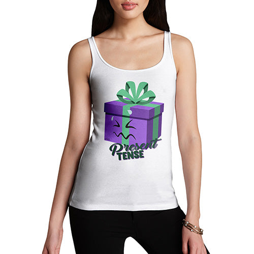 Funny Tank Tops For Women Present Tense Women's Tank Top X-Large White