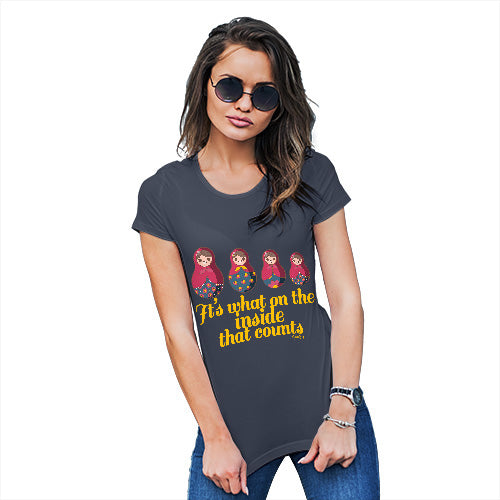 Funny T Shirts For Mum It's What's On The Inside That Counts Women's T-Shirt Medium Navy