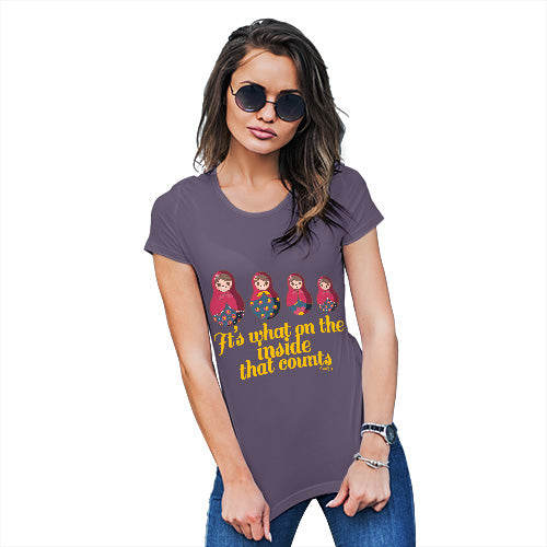 Funny Gifts For Women It's What's On The Inside That Counts Women's T-Shirt X-Large Plum