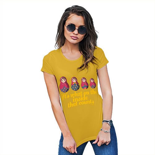Funny T Shirts For Women It's What's On The Inside That Counts Women's T-Shirt Medium Yellow