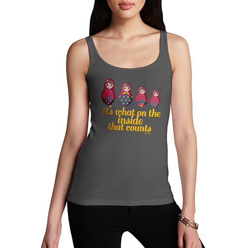 Funny Tank Top For Women It's What's On The Inside That Counts Women's Tank Top Large Dark Grey
