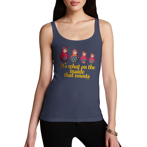 Funny Tank Tops For Women It's What's On The Inside That Counts Women's Tank Top Large Navy