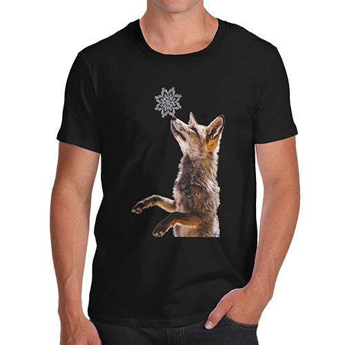 Funny Tee Shirts For Men Snowflake Fox Men's T-Shirt Small Black