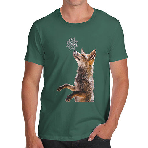 Novelty Tshirts Men Snowflake Fox Men's T-Shirt Small Bottle Green