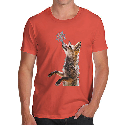 Novelty Tshirts Men Snowflake Fox Men's T-Shirt Small Orange