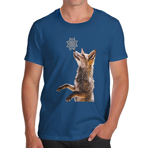 Mens Novelty T Shirt Christmas Snowflake Fox Men's T-Shirt Large Royal Blue