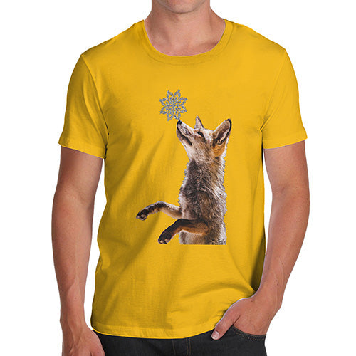 Novelty T Shirts For Dad Snowflake Fox Men's T-Shirt Large Yellow