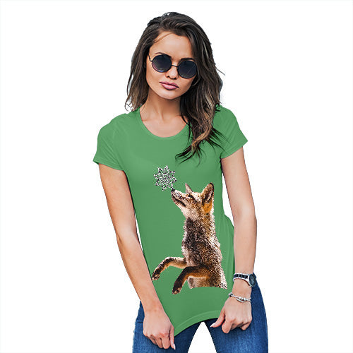 Womens Funny T Shirts Snowflake Fox Women's T-Shirt Medium Green