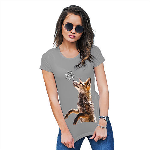 Womens Novelty T Shirt Snowflake Fox Women's T-Shirt Small Light Grey