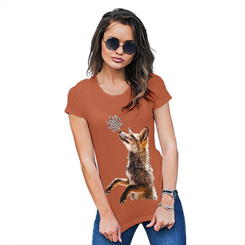 Funny Shirts For Women Snowflake Fox Women's T-Shirt X-Large Orange