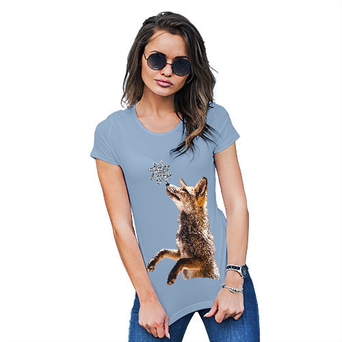 Novelty Gifts For Women Snowflake Fox Women's T-Shirt X-Large Sky Blue