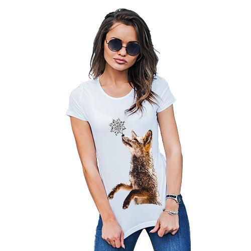 Womens Novelty T Shirt Snowflake Fox Women's T-Shirt Large White