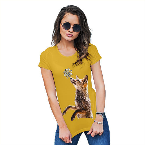 Funny Shirts For Women Snowflake Fox Women's T-Shirt Large Yellow