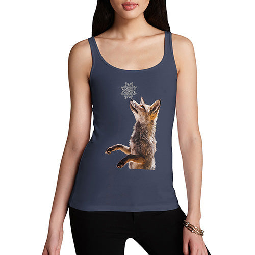 Womens Novelty Tank Top Christmas Snowflake Fox Women's Tank Top Large Navy