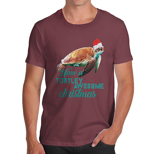 Funny T-Shirts For Men Sarcasm Turtley Awesome Christmas Men's T-Shirt Medium Burgundy
