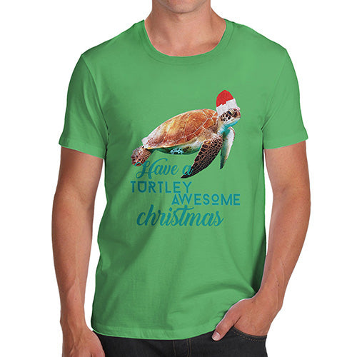 Mens Novelty T Shirt Christmas Turtley Awesome Christmas Men's T-Shirt Medium Green