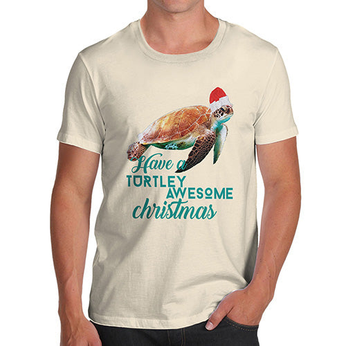 Funny Tee For Men Turtley Awesome Christmas Men's T-Shirt Medium Natural