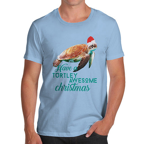 Funny T Shirts For Dad Turtley Awesome Christmas Men's T-Shirt Small Sky Blue