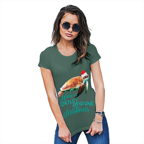Womens Funny T Shirts Turtley Awesome Christmas Women's T-Shirt X-Large Bottle Green