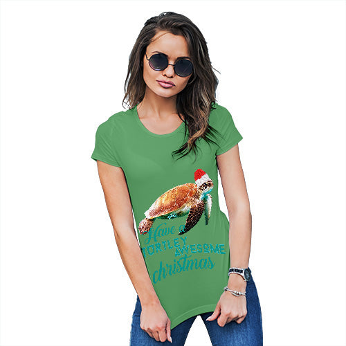 Womens Novelty T Shirt Turtley Awesome Christmas Women's T-Shirt X-Large Green