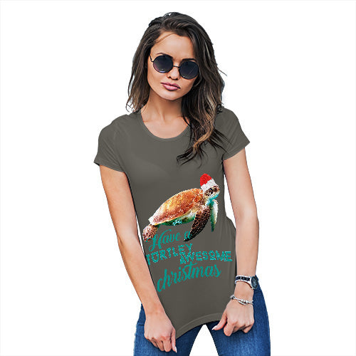 Womens Novelty T Shirt Turtley Awesome Christmas Women's T-Shirt Medium Khaki