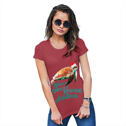 Novelty Tshirts Women Turtley Awesome Christmas Women's T-Shirt X-Large Red