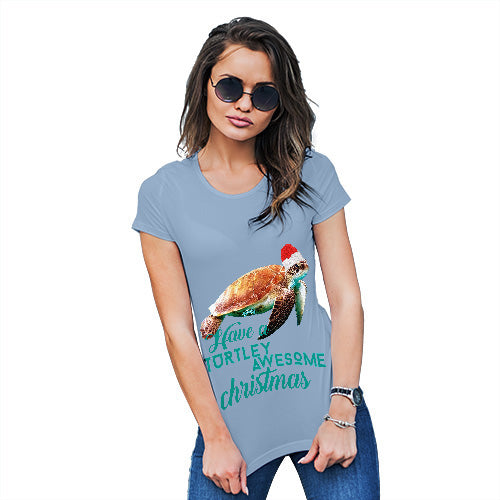 Womens Novelty T Shirt Turtley Awesome Christmas Women's T-Shirt Medium Sky Blue