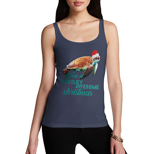 Funny Tank Top For Women Sarcasm Turtley Awesome Christmas Women's Tank Top Medium Navy