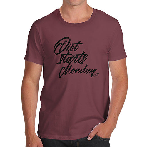 Funny T-Shirts For Men Diet Starts Monday Men's T-Shirt X-Large Burgundy