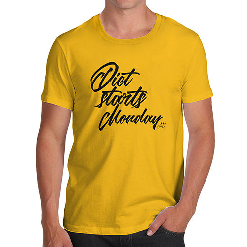 Funny Tee Shirts For Men Diet Starts Monday Men's T-Shirt Small Yellow