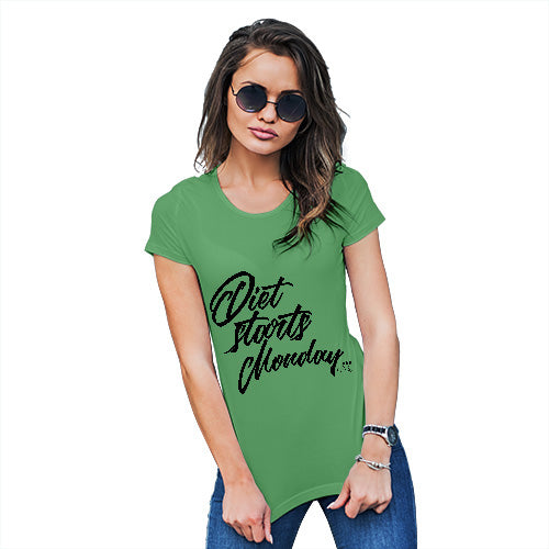 Funny Tshirts For Women Diet Starts Monday Women's T-Shirt X-Large Green