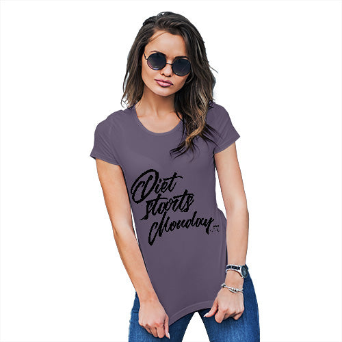 Funny T-Shirts For Women Sarcasm Diet Starts Monday Women's T-Shirt Medium Plum