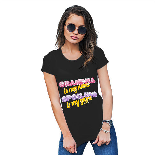 Funny T Shirts For Mom Grandma Spoiling Is My Game Women's T-Shirt Small Black