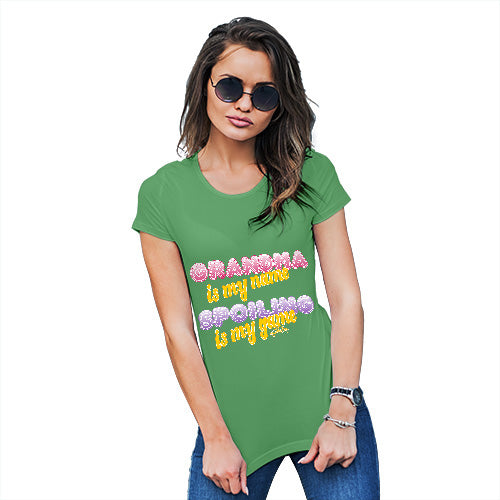 Novelty T Shirt Christmas Grandma Spoiling Is My Game Women's T-Shirt Medium Green