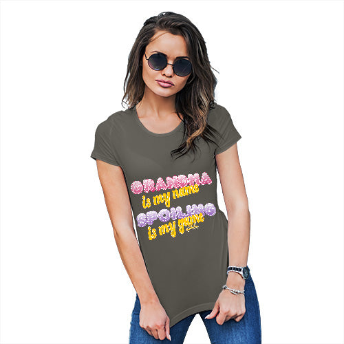 Adult Humor Novelty Graphic Sarcasm Funny T Shirt Grandma Spoiling Is My Game Women's T-Shirt Large Khaki